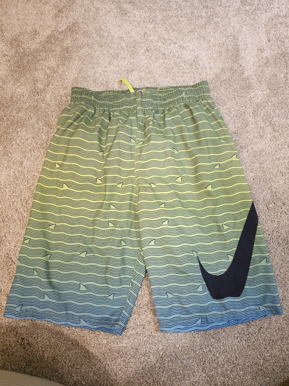 Nike Kids Large Green Gradient Swim/Training Shorts with Swoosh